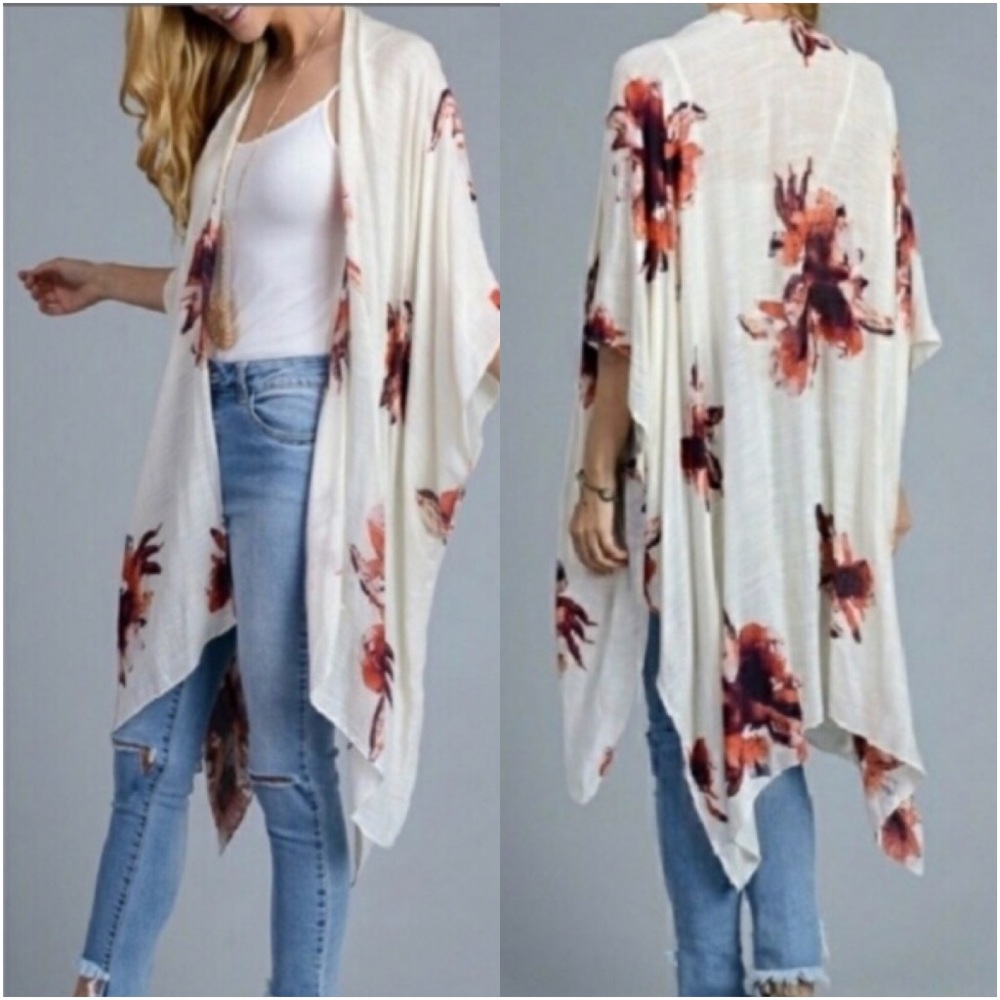 Boho Ivory Lightweight Kimono Armholes O/S - Picture 2 of 8